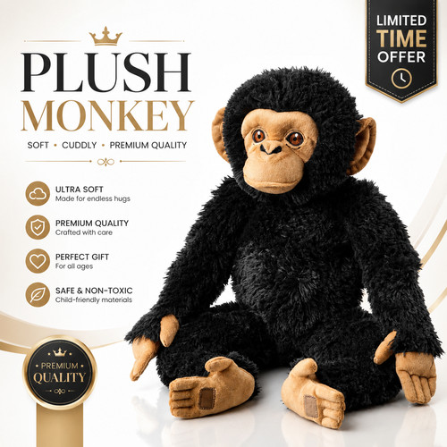Chimpanzee soft toy 32cm black - chimpanzee,
