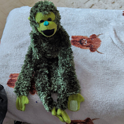 Green plush monkey soft toy - green,